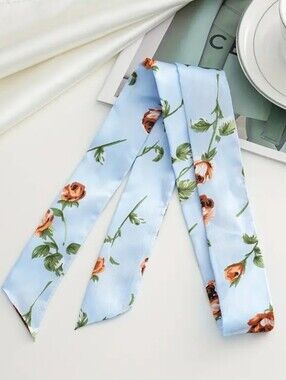 2Γ Bag Twilly Purse Skinny Scarf Powder Blue Floral
